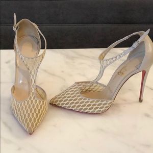 Louboutin nude heels with netting detail